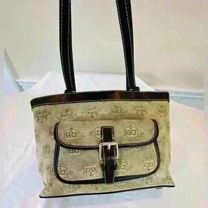 Dooney & Bourke Vintage Donegal East/West Cotton Logo Tote Handbag.